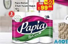 PAPİA BİOCARE 3 KATLI TUVALET KAĞIDI 12'Lİ